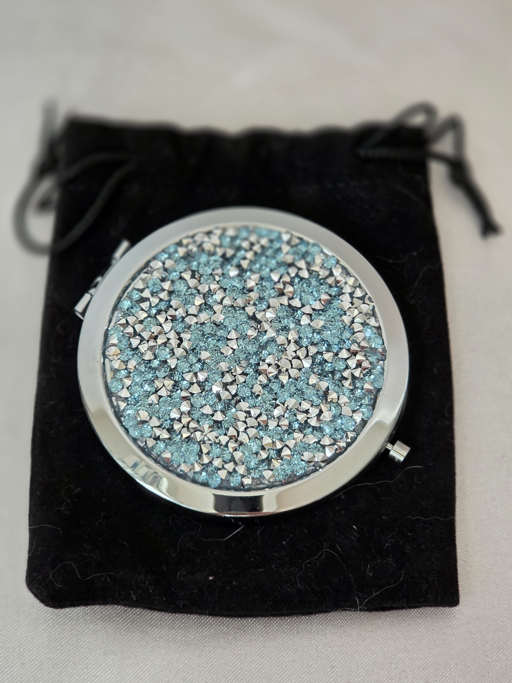 Sparkling Blue Crystal Compact Mirror